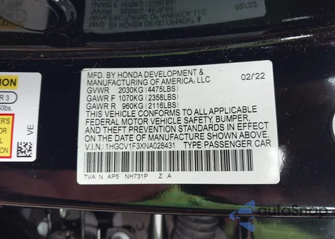 2022 Honda Accord Sport z USA, uszkodzony, nr VIN 1HGCV1F3XNA028431